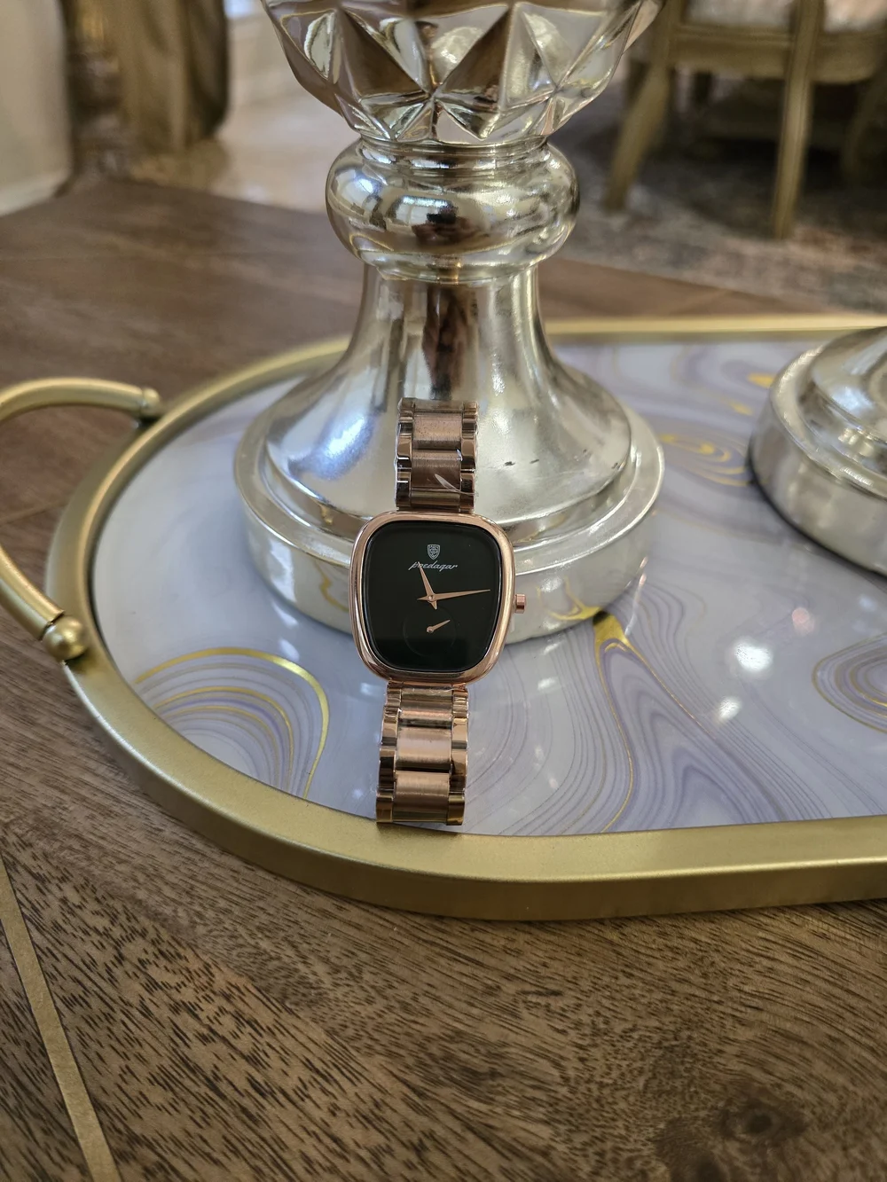 Predagar Rose Gold Bracelet Watch with Black Dial